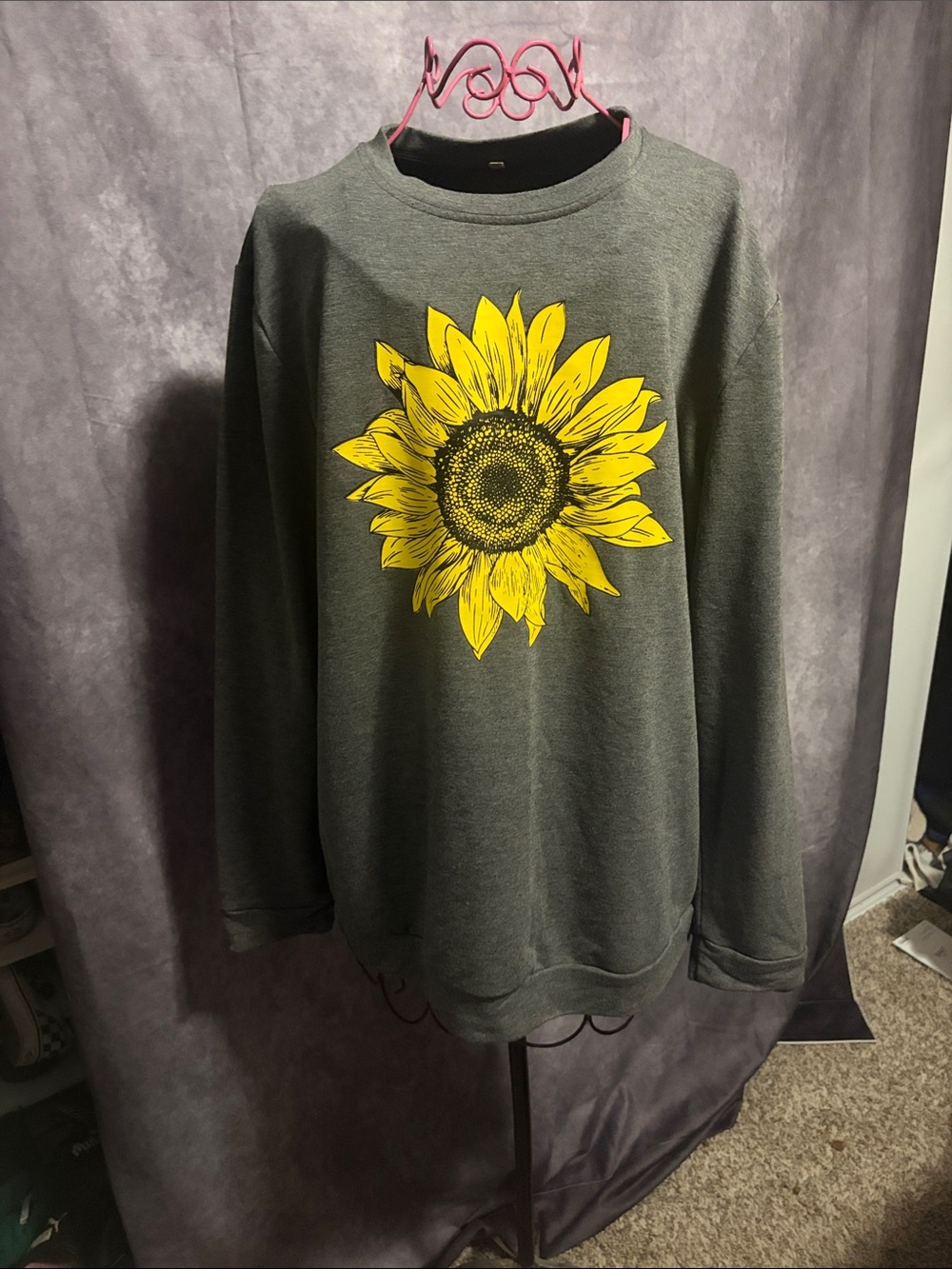 Charcoal Sweatshirt with Bold Yellow Sunflower Graphic